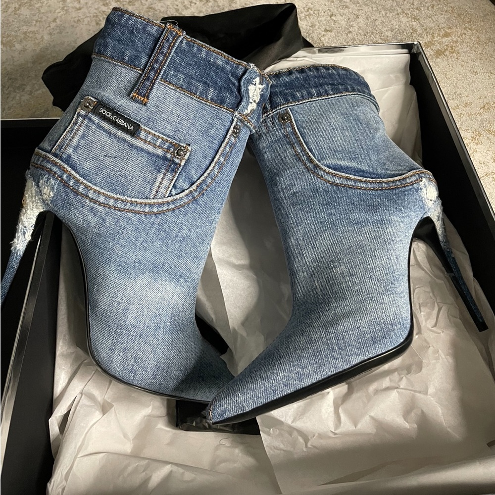 Dolce & Gabbana Patchwork Denim ankle boots (100% AUTHENTIC)